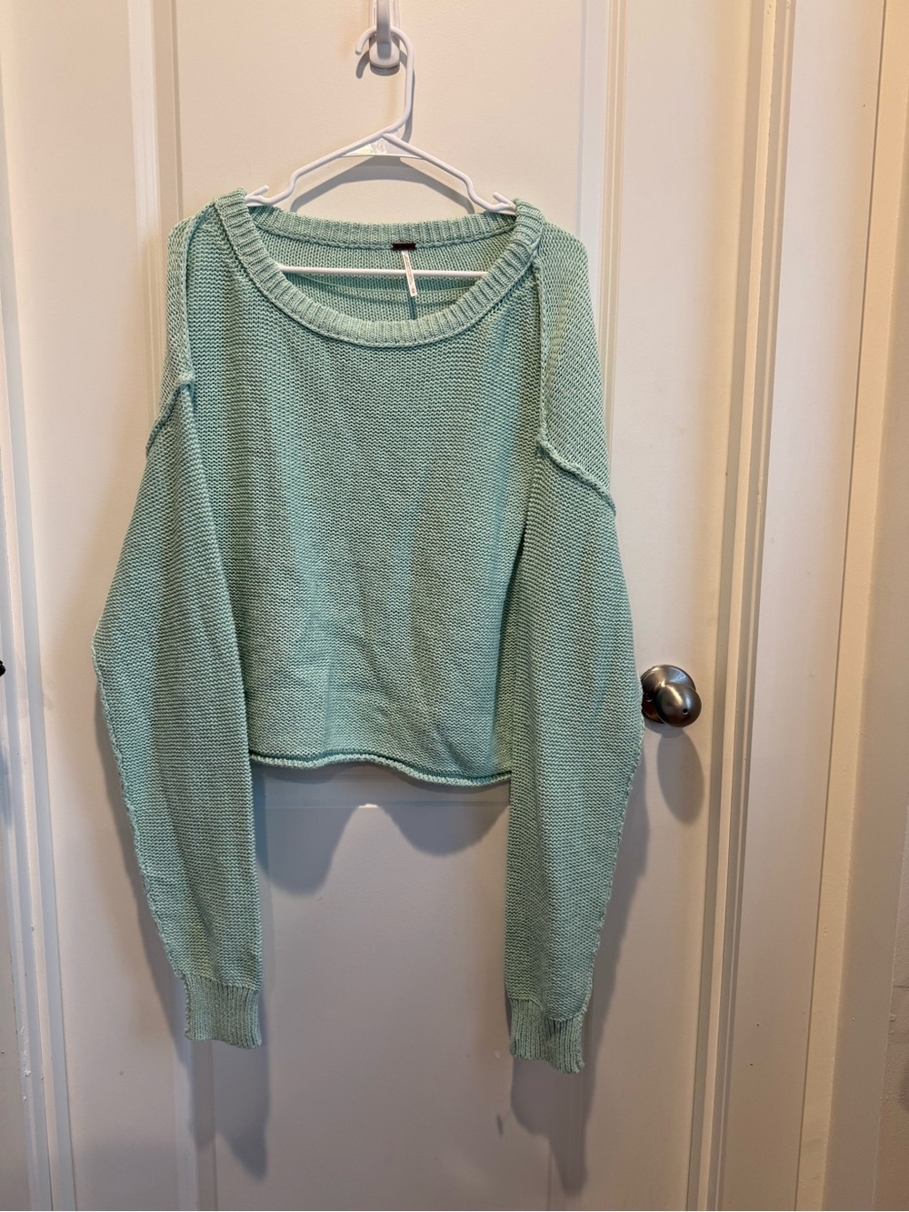 Free People Mint Cropped Cotton Knit Sweater Oversized Size M